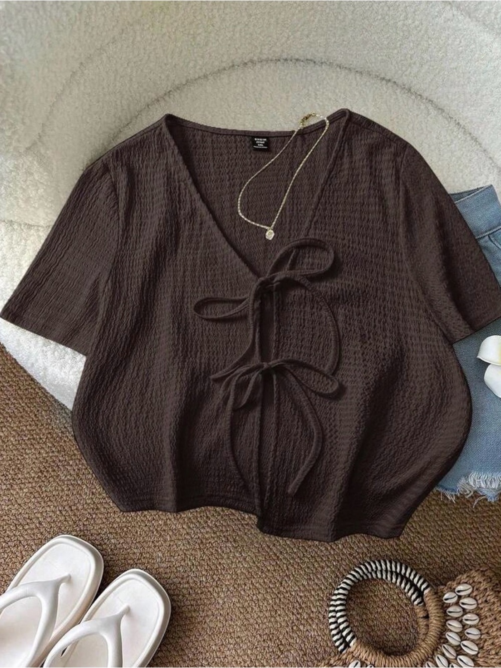 NWOT SHEIN Brown Tie-Front Top